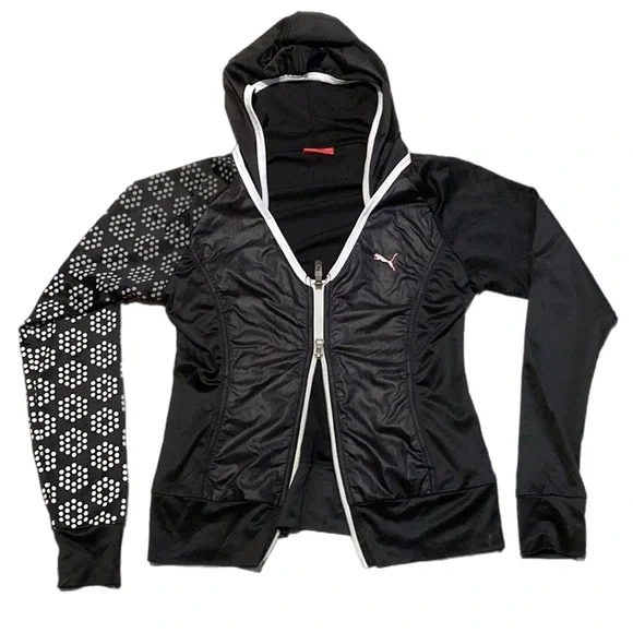 PUMA women’s fitted black white hoodie Zip up - Picture 3 of 15